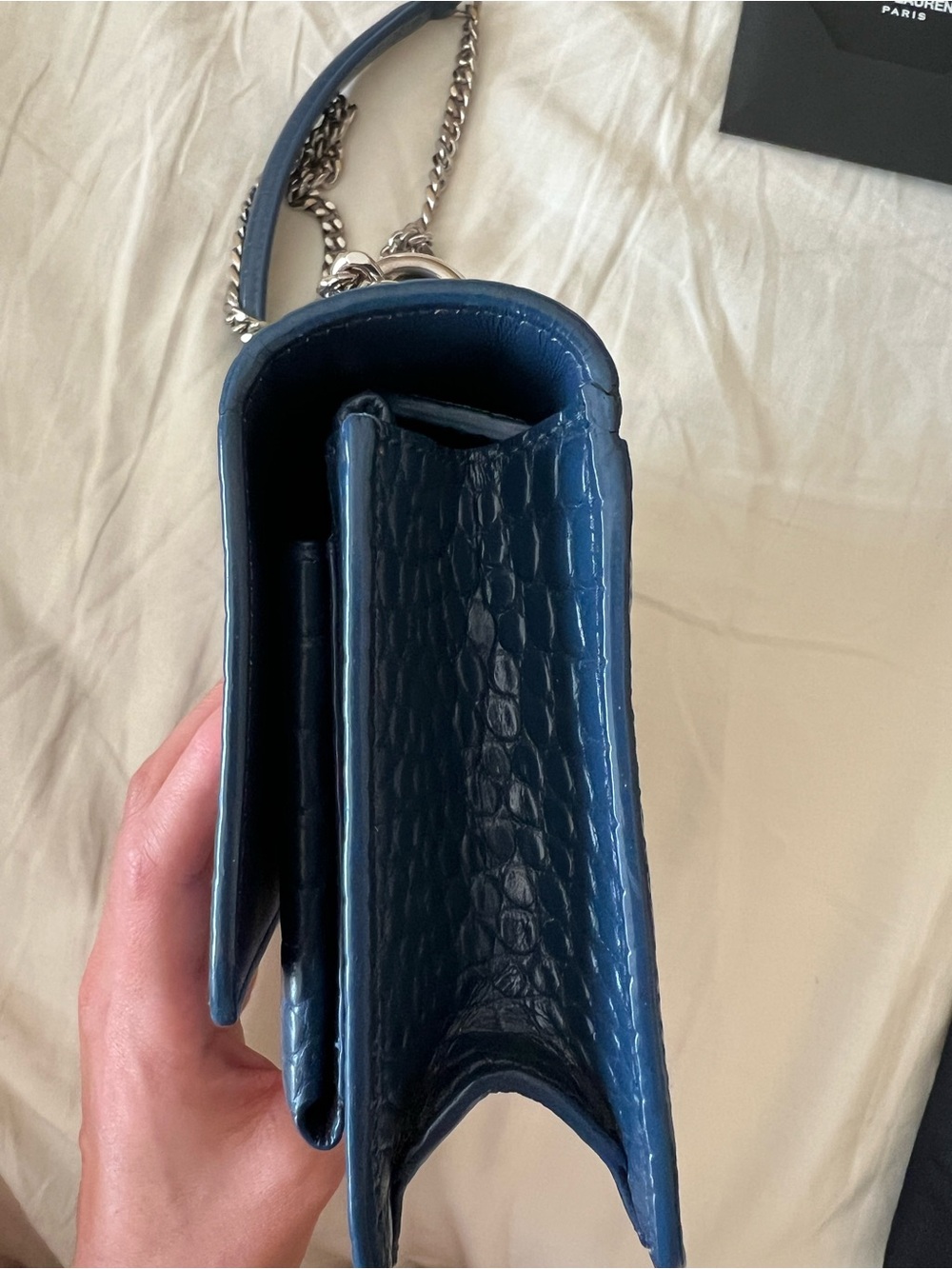 Saint Laurent Small Sunset Bag in Denim Blue Croc-Embossed Leather - Picture 14 of 16